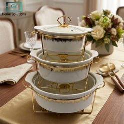 chafing dish set with gold metal stand