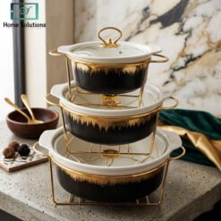 chafing dish set with gold metal stand