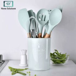 Silicone Cooking Utensils Set 12Pcs with Wooden Handles