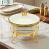10 inch round ceramic chafing dish with gold frame