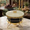 10 inch round ceramic chafing dish with gold frame