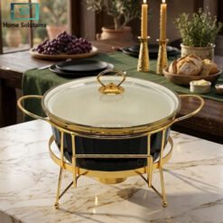 10 inch round ceramic chafing dish with gold frame
