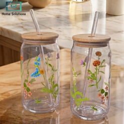 Danny Home printed glass sipper set of 2 with straw