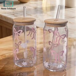 Danny Home printed glass sipper set of 2 with straw
