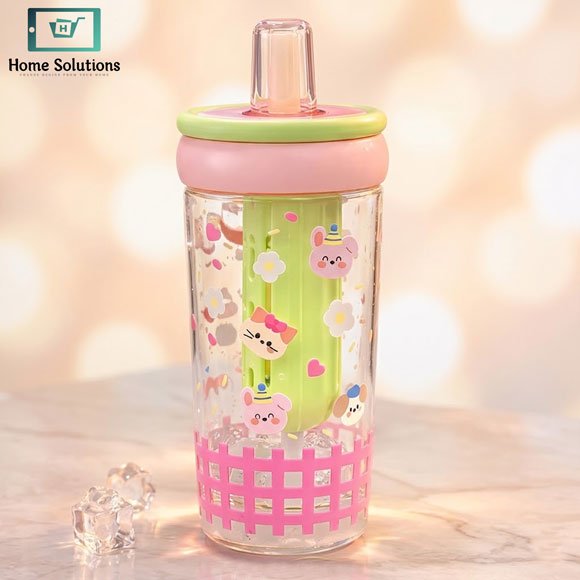 Cute Glass Sipper Cup 630ml with Straw & Handle - 630ml 3 Cute glass sipper cup with straw and handle 630ml aesthetic drinking glass