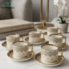 Elegant Gold Arabic Pattern Cup & Saucer Set 6 Pcs 2 Elegant gold Arabic pattern porcelain cup and saucer set