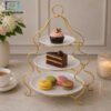 Brilliant 3-Tier Serving Stand with Ceramic Plates 2 brilliant 2 tier serving stand with ceramic plates gold metal frame dessert snack display stand elegant tableware