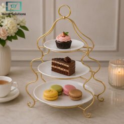 brilliant 2 tier serving stand with ceramic plates gold metal frame dessert snack display stand elegant tableware