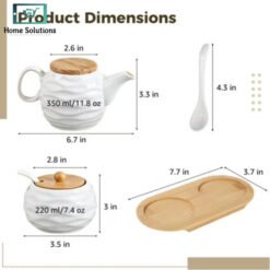 Ceramic Sugar and Creamer Set with Wooden Tray & Lid 9 KET4 - Home Solutions