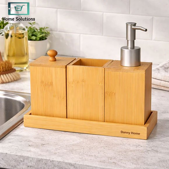 Danny Home Bathroom Set 4-Piece Bamboo 2 Danny Home bamboo bathroom set 4 piece
