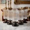 Elegant Ribbed Glass Set of 6 with Black Base 2 ribbed glass set with black pedestal base