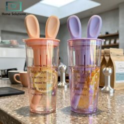 Glass bunny ear sipper cup with straw