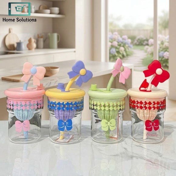 Glass Bow Design Sipper Cup with Straw 3 Glass bow design sipper cup with straw