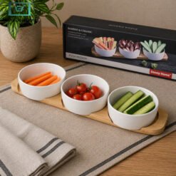 Danny Home bamboo ceramic serving platter set tray with 3 bowls snack dip serving set modern kitchen serveware