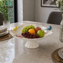 Angela ceramic fruit bowl floral bird accent