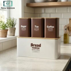 4-piece metal bread box set with bamboo lids