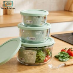glass food storage box set 3pcs airtight lids
