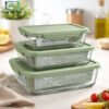 glass food storage box set 3pcs airtight lids