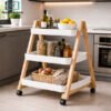Danny Home foldable wooden 3 tier storage trolley with wheels kitchen organizer cart