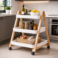 Danny Home foldable wooden 3 tier storage trolley with wheels kitchen organizer cart