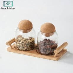 glass jar set with ball cork lid decorative round jars with stand