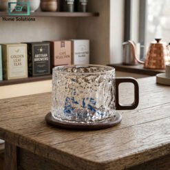 Ripple glass cup with wooden saucer set