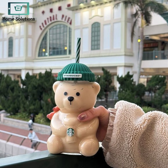 Starbucks Bearista Viral Bear Cup with Straw 2 Bear cup Starbucks style cup with green lid and straw