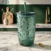 Glassium crystal textured glass tumbler with straw p