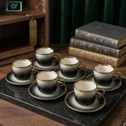 Elegant gold Arabic pattern porcelain cup and saucer set
