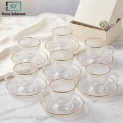 elegant 6pcs Cups & Saucers Set gold rim
