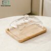 rectangle glass butter dish with wooden base