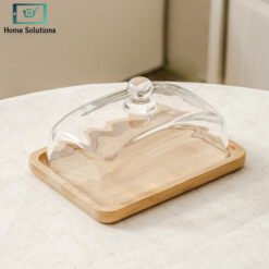rectangle glass butter dish with wooden base