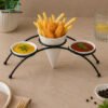 Brilliant Fries Holder with Dip Bowls 1 premium fries holder with dip bowls cone snack serving stand black metal frame ceramic sauce cups