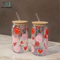 Danny Home printed glass sipper set of 2 with straw
