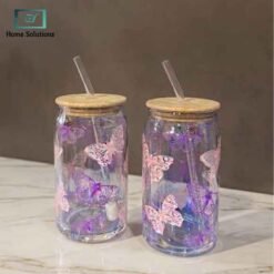 Danny Home printed glass sipper set of 2 with straw