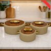 Marble Ceramic Hot Pot Set 3 Pcs with Gold Handles - Coffee Brown 2 marble ceramic hot pot set 3 pcs with gold handles luxury serving casserole pots stylish kitchen tableware