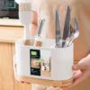 Cutlery storage drainer rack with wooden base kitchen organizer