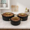 Marble Ceramic Hot Pot Set 3 Pcs with Gold Handles - Black 2 marble ceramic hot pot set 3 pcs with gold handles luxury serving casserole pots stylish kitchen tableware