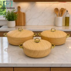 ceramic hot pot set 3 pcs wooden texture gold handles luxury serving pots stylish kitchen tableware