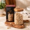 Danny Home Glass Jar 750ml with Acacia Wood Lid 1 Danny Home 750ml glass jar with wood lid airtight