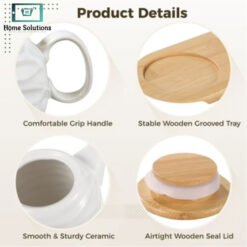 Ceramic Sugar and Creamer Set with Wooden Tray & Lid 8 ket3 - Home Solutions