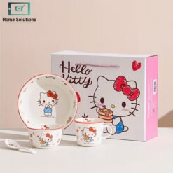 Hello Kitty 4 piece ceramic dinnerware set with mug bowl and spoon