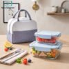 Glass storage container set with insulated carry bag