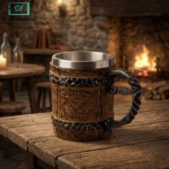 3D wooden barrel coffee mug steel and resin vintage beer mug woodgrain design durable drinkware unique gift