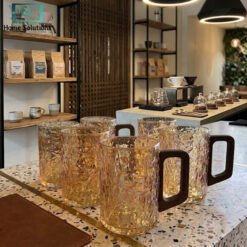 Ripple glass mug with wooden handle