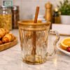 Glassium Bear Embossed Glass Mug with Straw & Lid 1 Glassium bear embossed glass mug with straw