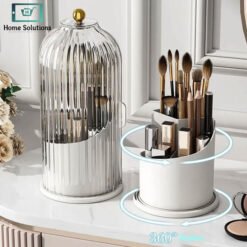 360 rotating makeup brush organizer with lid dustproof cosmetic storage vanity organizer stylish design