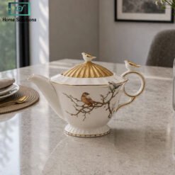 ceramic teapot floral design gold lining