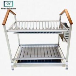 Aluminium Dish Rack 2-Tier with Wooden Handles 4 rackk21 - Home Solutions