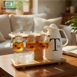 15 piece porcelain tea set with emoji glass cups saucers